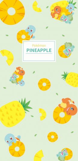 [2436x1125]卡通 神奇宝贝 杰尼龟 妙蛙种子 菠萝 平铺 苹果手机动漫壁纸图片