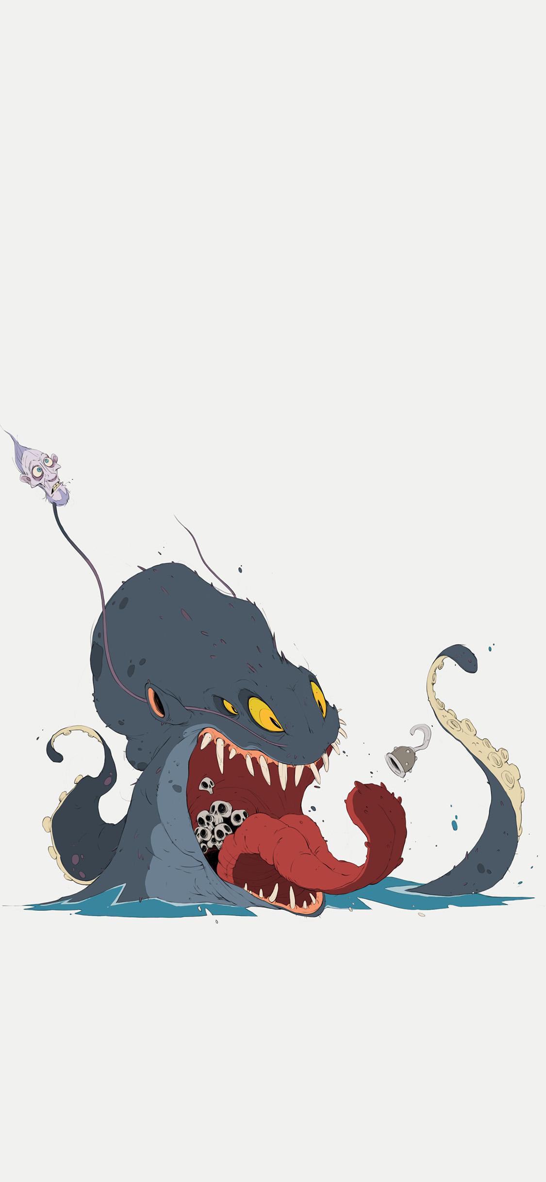 [2436×1125]卡通 章鱼怪 长舌头 狰狞 苹果手机动漫壁纸图片
