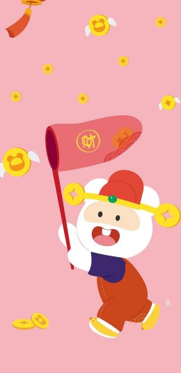 [2436x1125]卡通 笨笨鼠 金币 发财 苹果手机动漫壁纸图片