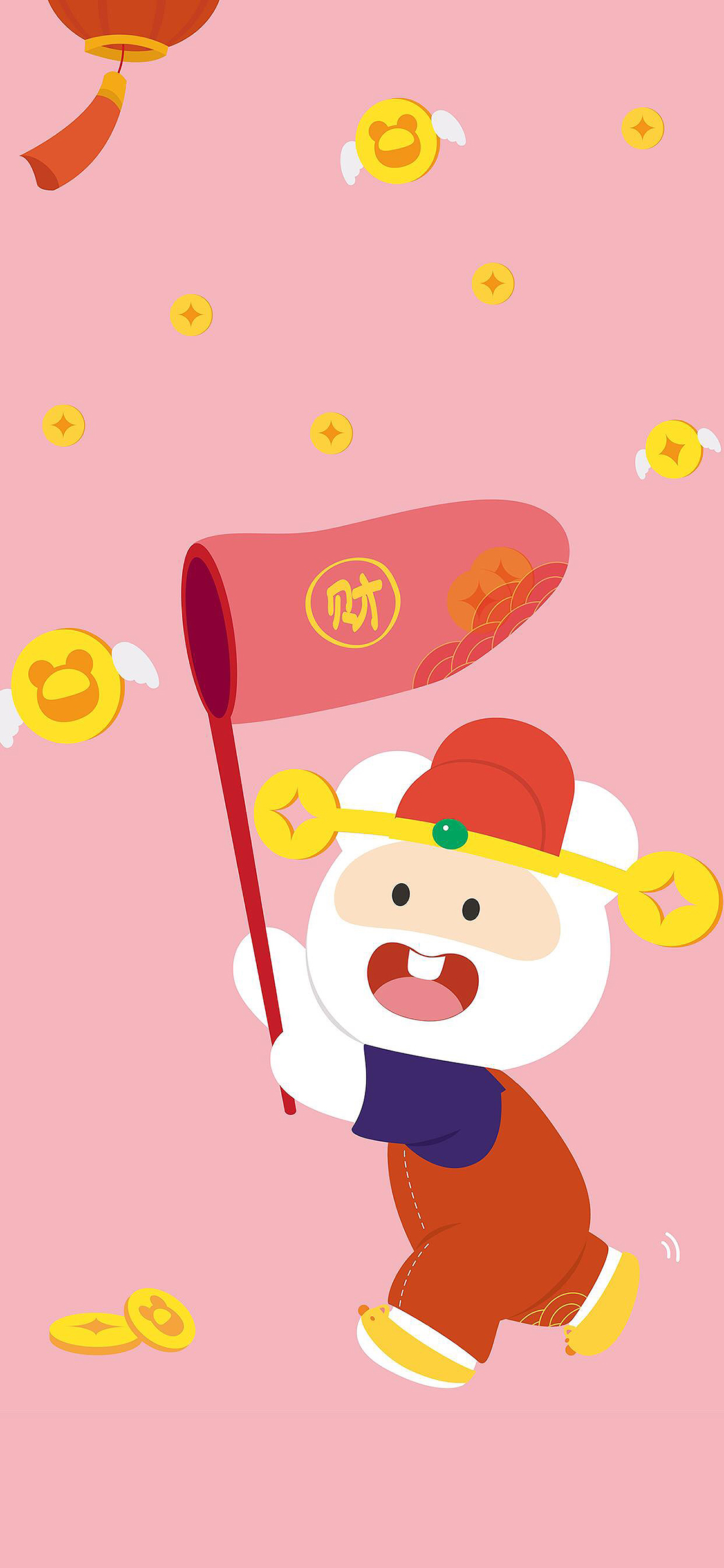 [2436×1125]卡通 笨笨鼠 金币 发财 苹果手机动漫壁纸图片