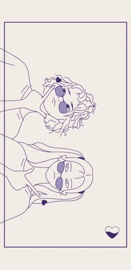 [2436x1125]卡通 简笔 女孩 合照 爱心 友情 苹果手机动漫壁纸图片