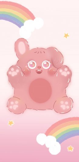 [2436x1125]卡通 粉 色彩 彩虹 兔子 苹果手机动漫壁纸图片
