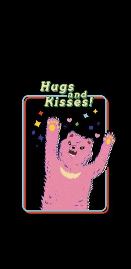 [2436x1125]卡通 粉色 熊 hugs and kisses 苹果手机动漫壁纸图片