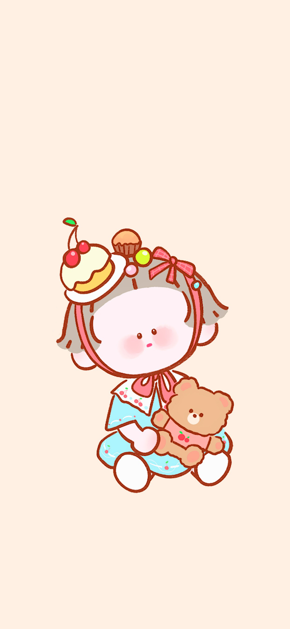 [2436×1125]卡通 绘画 可爱 小熊 苹果手机动漫壁纸图片