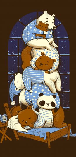 [2436x1125]卡通 绘画 熊 层叠 苹果手机动漫壁纸图片