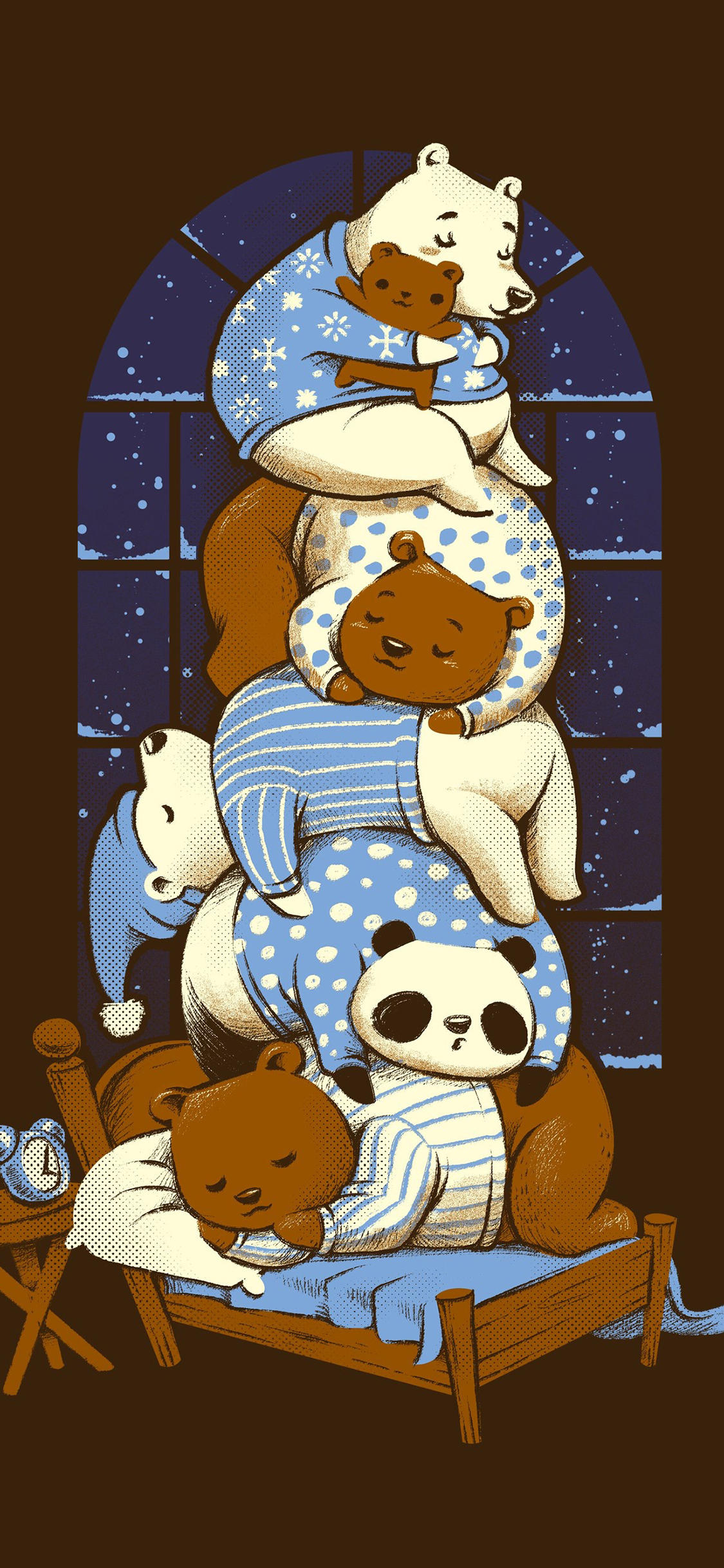 [2436×1125]卡通 绘画 熊 层叠 苹果手机动漫壁纸图片