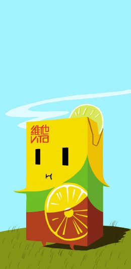 [2436x1125]卡通 维他 柠檬茶 清新 插图 苹果手机动漫壁纸图片