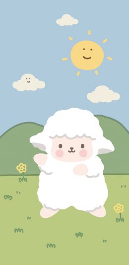 [2436x1125]卡通 绵羊 笑脸 动画 苹果手机动漫壁纸图片