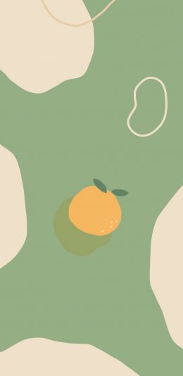 [2436x1125]卡通 绿色背景 小橘子 清新 苹果手机动漫壁纸图片