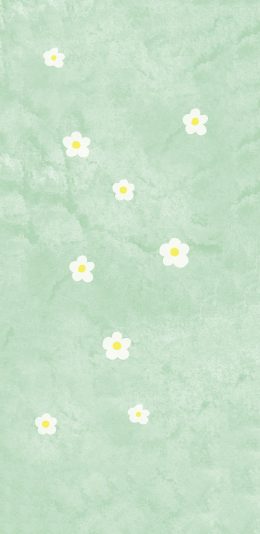 [2436x1125]卡通 绿色背景 小花 清新 苹果手机动漫壁纸图片