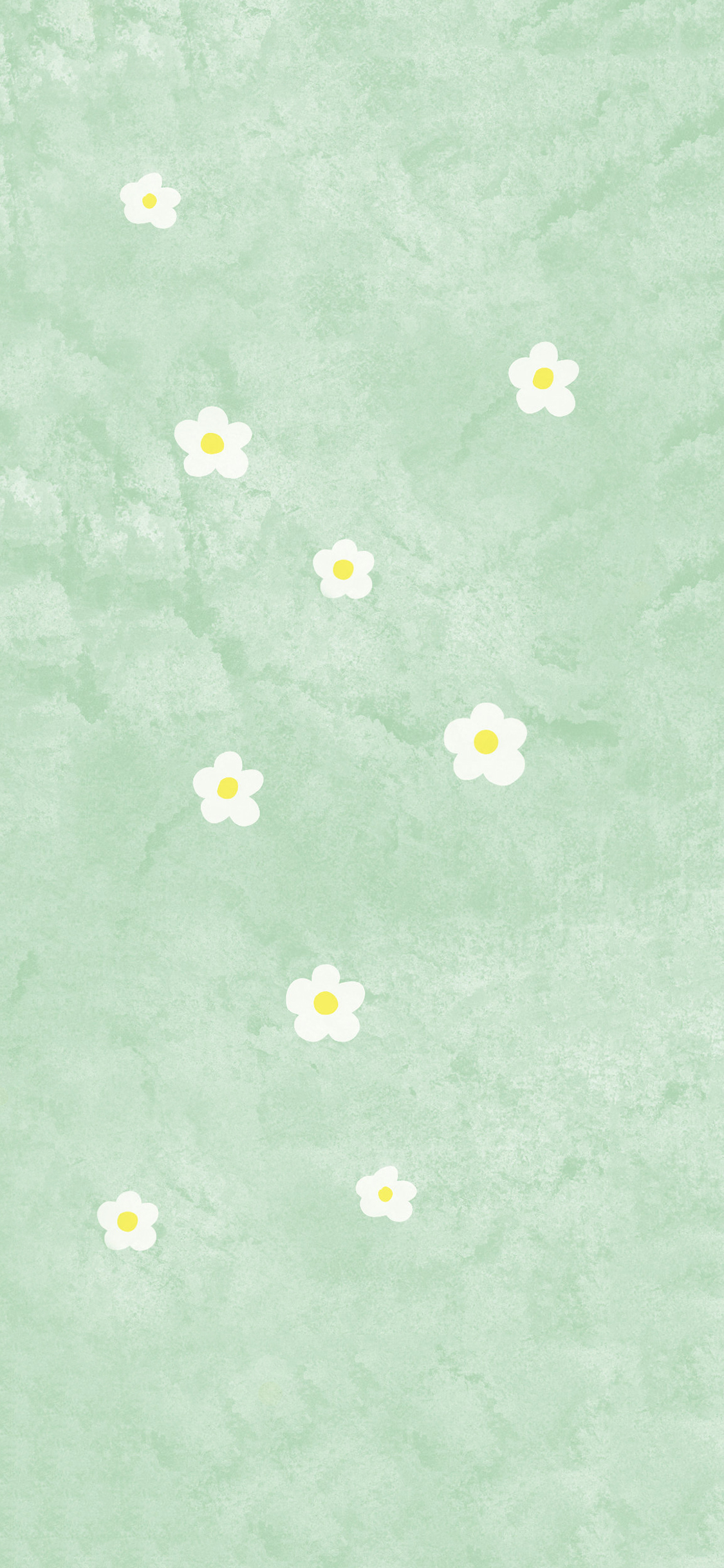 [2436×1125]卡通 绿色背景 小花 清新 苹果手机动漫壁纸图片