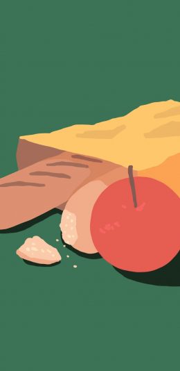 [2436x1125]卡通 绿色背景 苹果 面包 苹果手机动漫壁纸图片