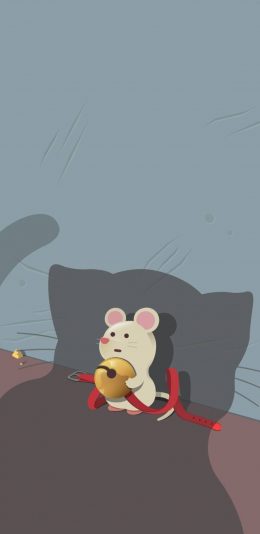 [2436x1125]卡通 老鼠 小白鼠 铃铛 苹果手机动漫壁纸图片