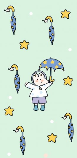 [2436x1125]卡通 老鼠 雨伞 平铺 苹果手机动漫壁纸图片