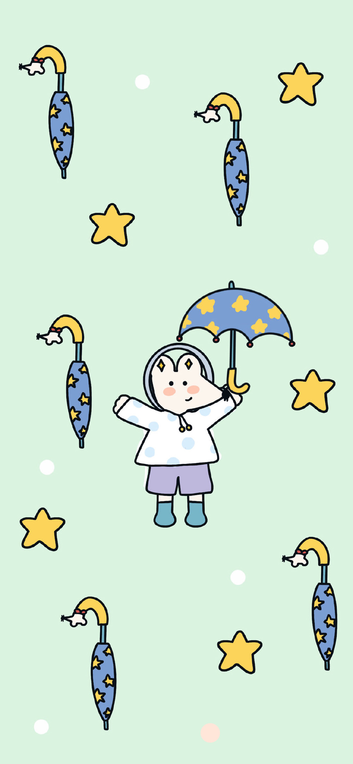 [2436×1125]卡通 老鼠 雨伞 平铺 苹果手机动漫壁纸图片