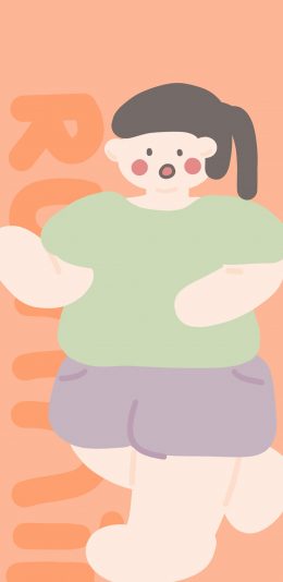 [2436x1125]卡通 肥胖 运动 running 女孩 苹果手机动漫壁纸图片