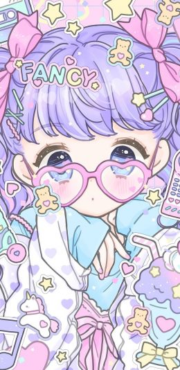 [2436x1125]卡通 色彩 女孩 五角星 苹果手机动漫壁纸图片