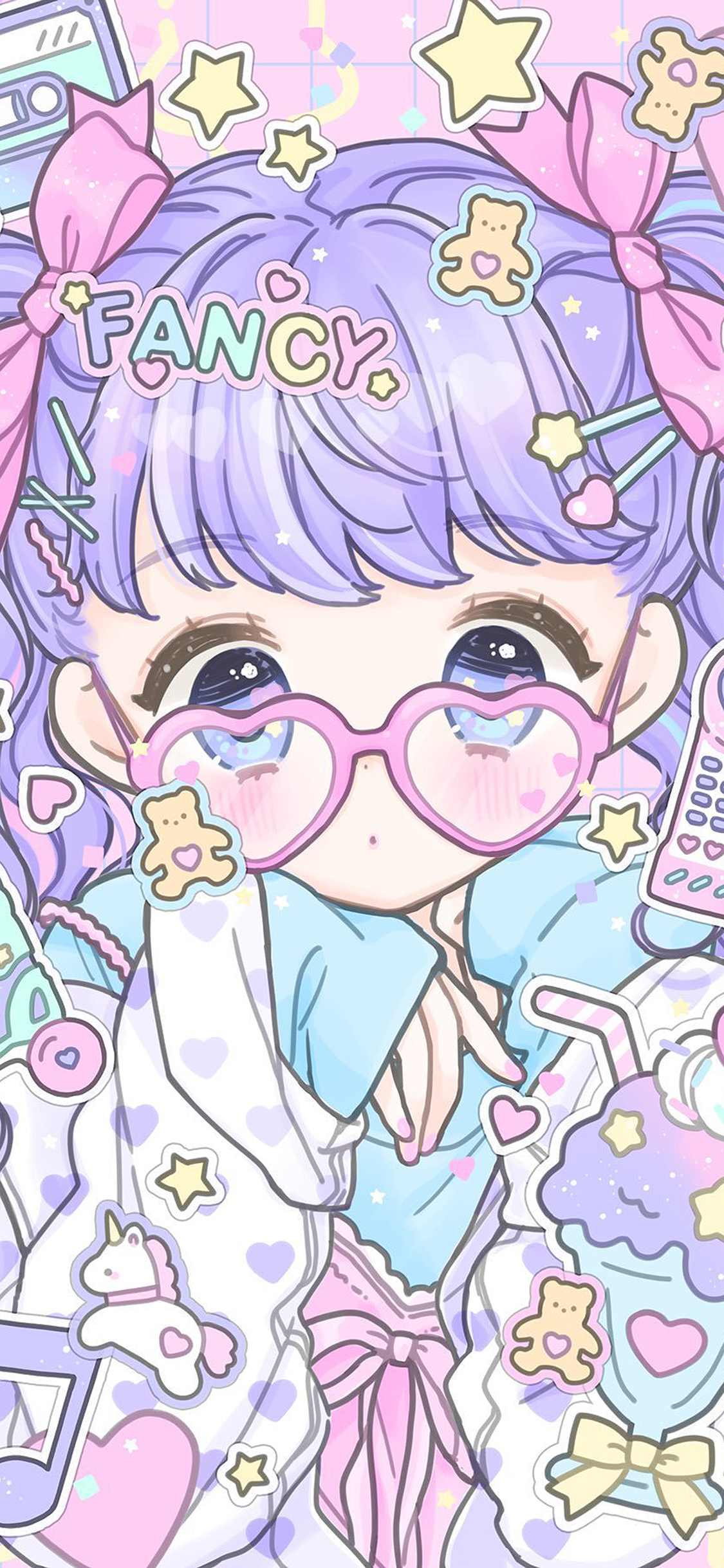 [2436×1125]卡通 色彩 女孩 五角星 苹果手机动漫壁纸图片