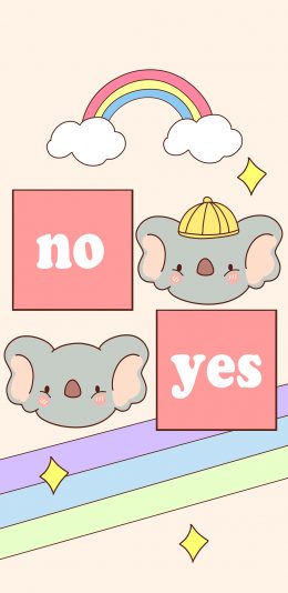[2436x1125]卡通 色彩 彩虹 小象 no yes 苹果手机动漫壁纸图片