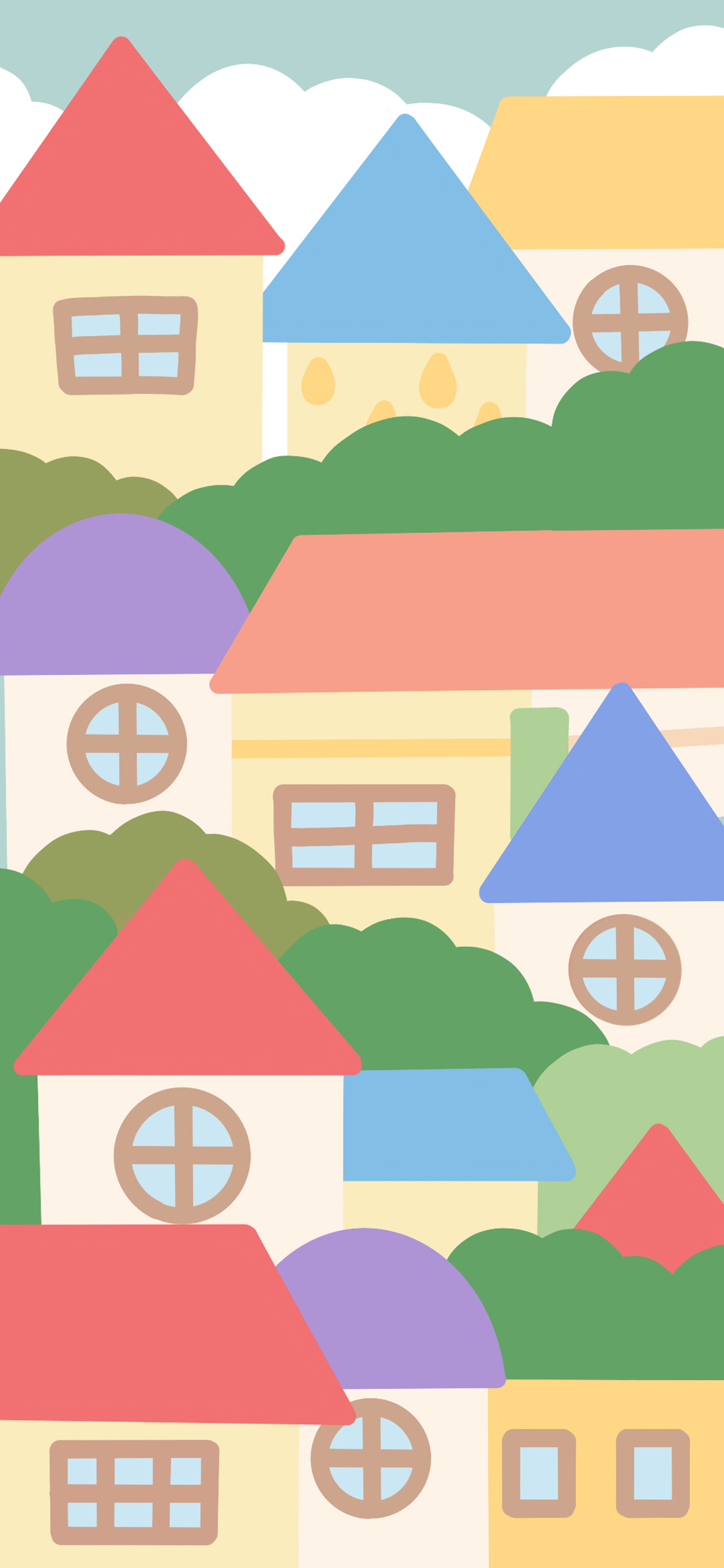 [2436×1125]卡通 色彩 房子 密集 苹果手机动漫壁纸图片