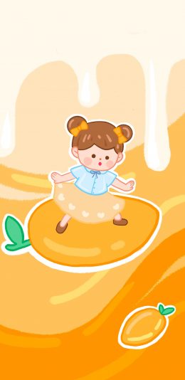 [2436x1125]卡通 芒果 女孩 可爱 橘 苹果手机动漫壁纸图片