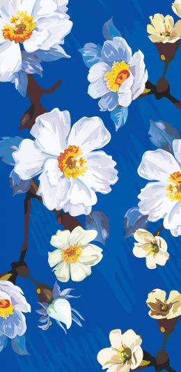 [2436x1125]卡通 花朵 碎花 平铺 白色 苹果手机动漫壁纸图片