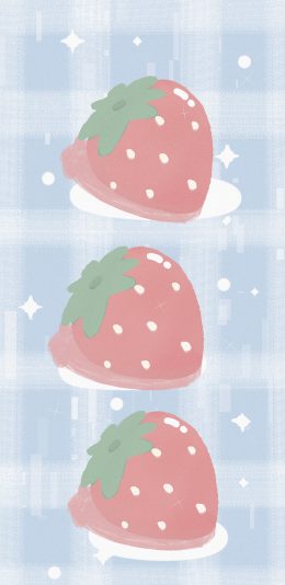 [2436x1125]卡通 草莓 方格 水果 苹果手机动漫壁纸图片