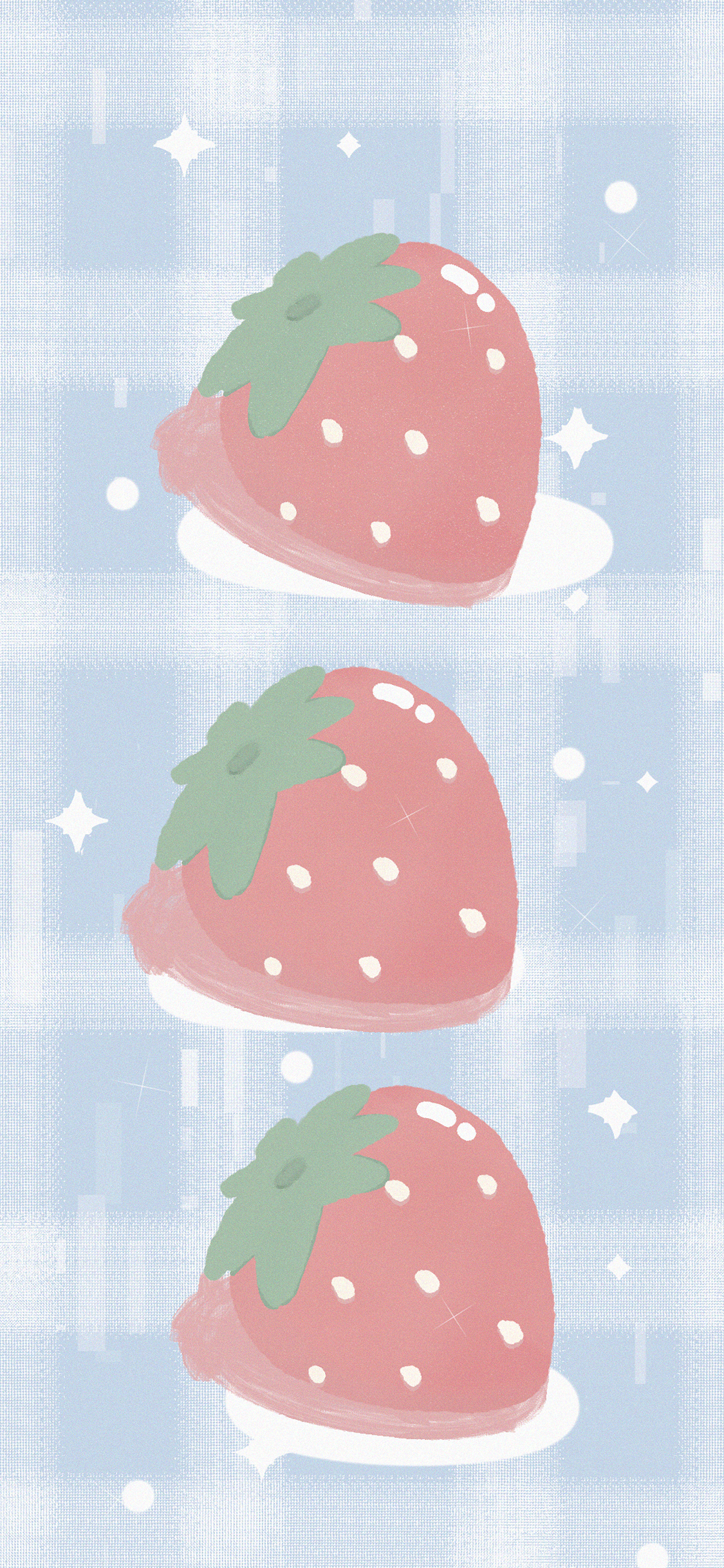 [2436×1125]卡通 草莓 方格 水果 苹果手机动漫壁纸图片