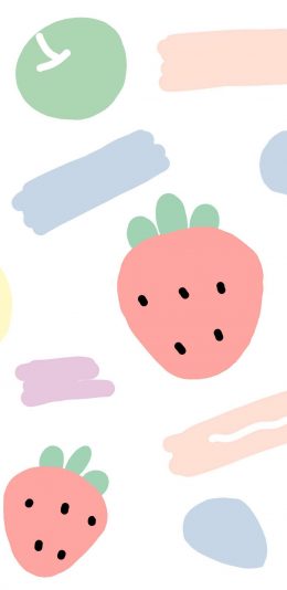 [2436x1125]卡通 草莓 简约 苹果 苹果手机动漫壁纸图片