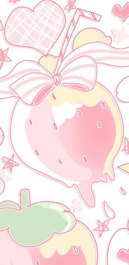 [2436x1125]卡通 草莓 粉色系 浪漫 苹果手机动漫壁纸图片