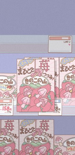 [2436x1125]卡通 草莓饼干 日系 苹果手机动漫壁纸图片