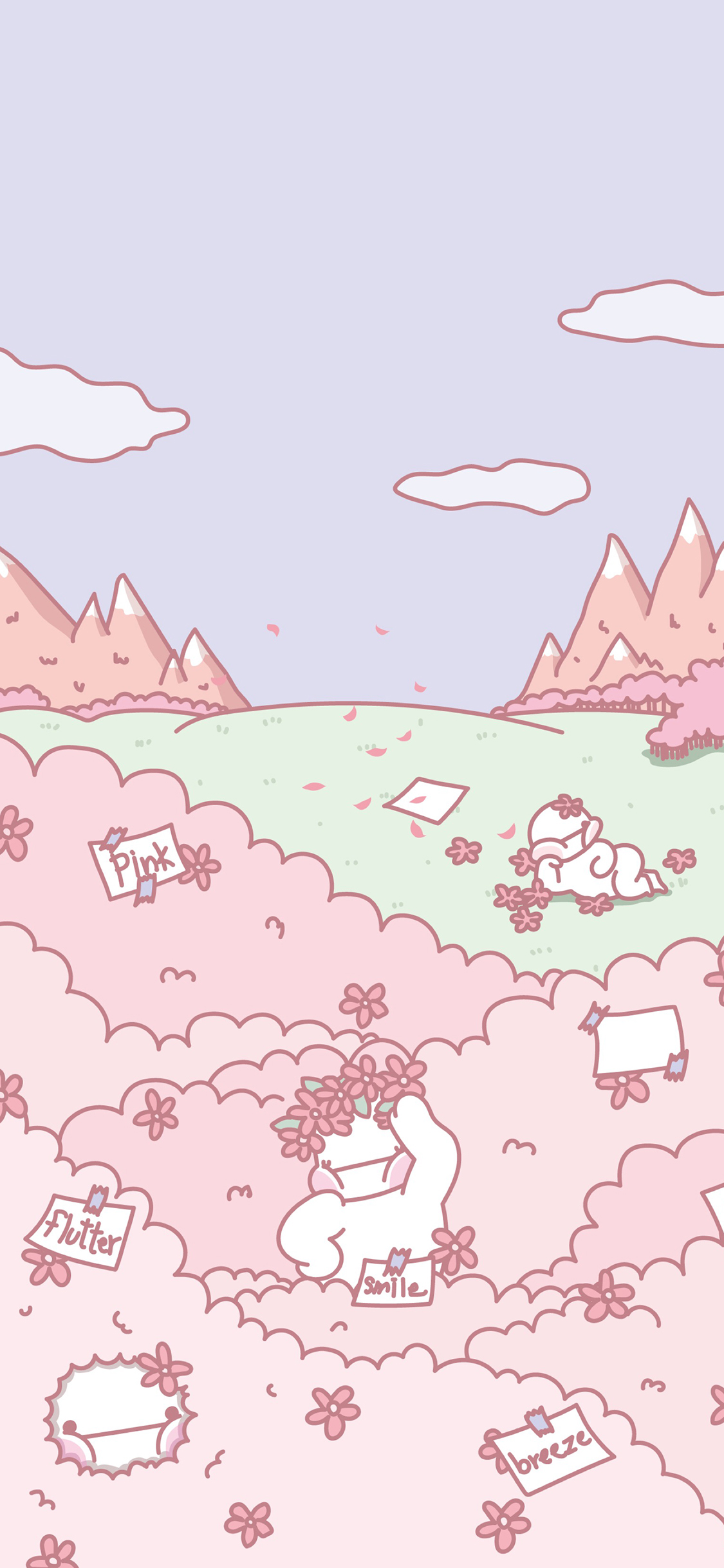 [2436×1125]卡通 萌兔子 pink 可爱 苹果手机动漫壁纸图片