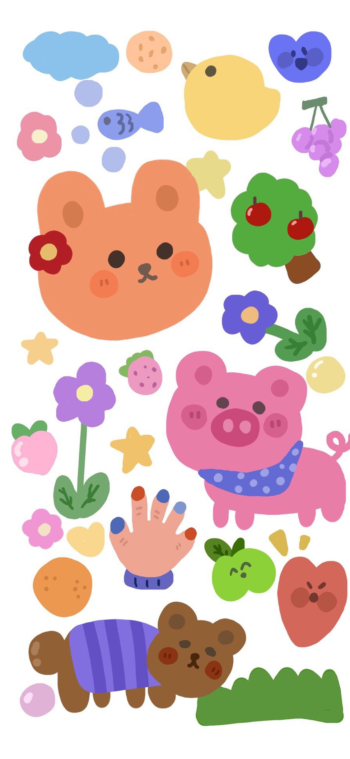 [2436×1125]卡通 萌物 兔子 小猪 小熊 苹果手机动漫壁纸图片