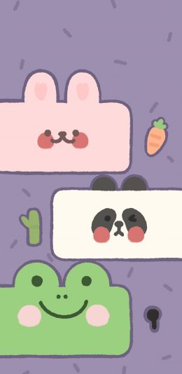 [2436x1125]卡通 萌物 兔子 熊猫 青蛙 苹果手机动漫壁纸图片