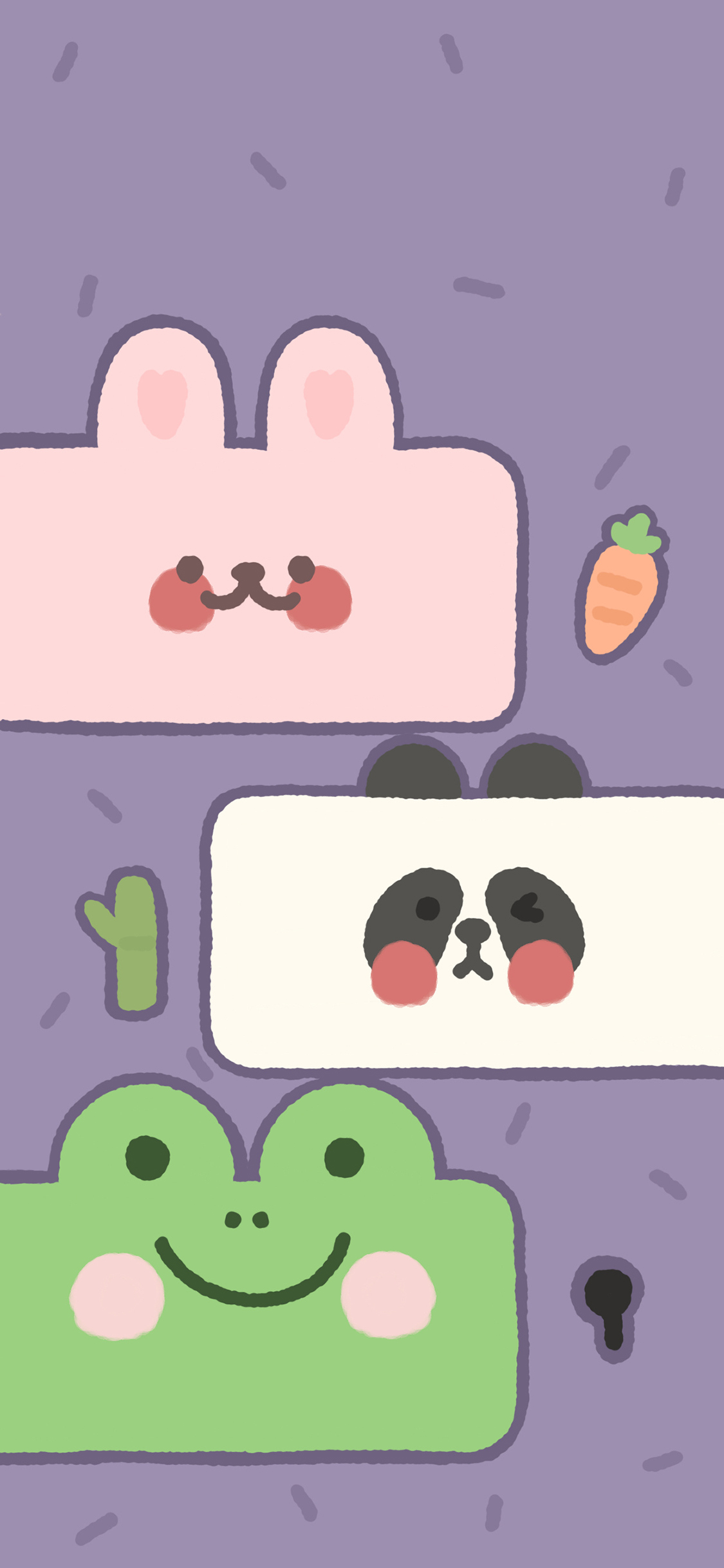 [2436×1125]卡通 萌物 兔子 熊猫 青蛙 苹果手机动漫壁纸图片