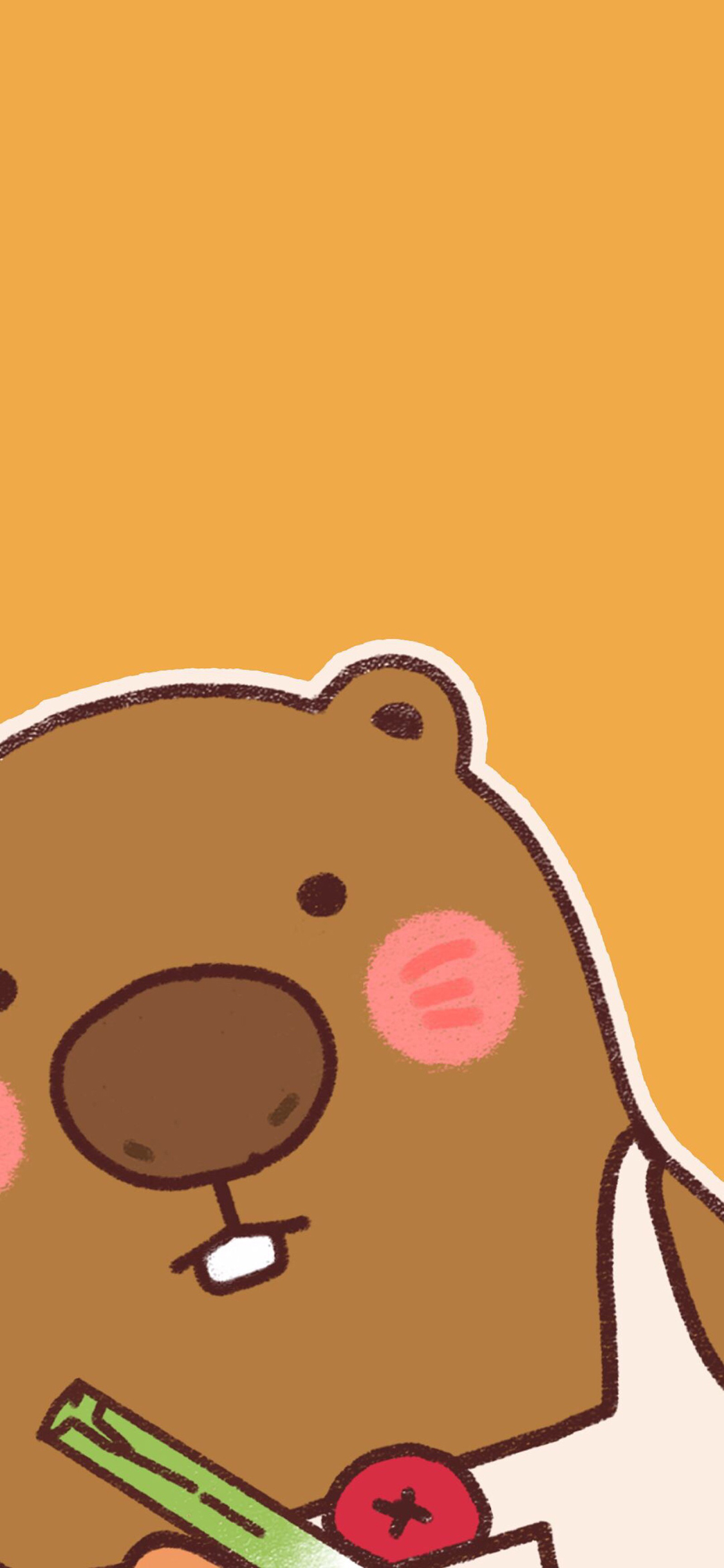 [2436×1125]卡通 萌物 土拨鼠 可爱 苹果手机动漫壁纸图片