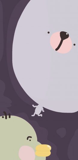 [2436x1125]卡通 萌物 大头熊 小鸭 苹果手机动漫壁纸图片