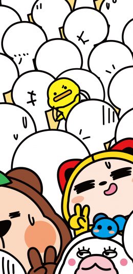 [2436x1125]卡通 萌物 密集 剪刀手 苹果手机动漫壁纸图片