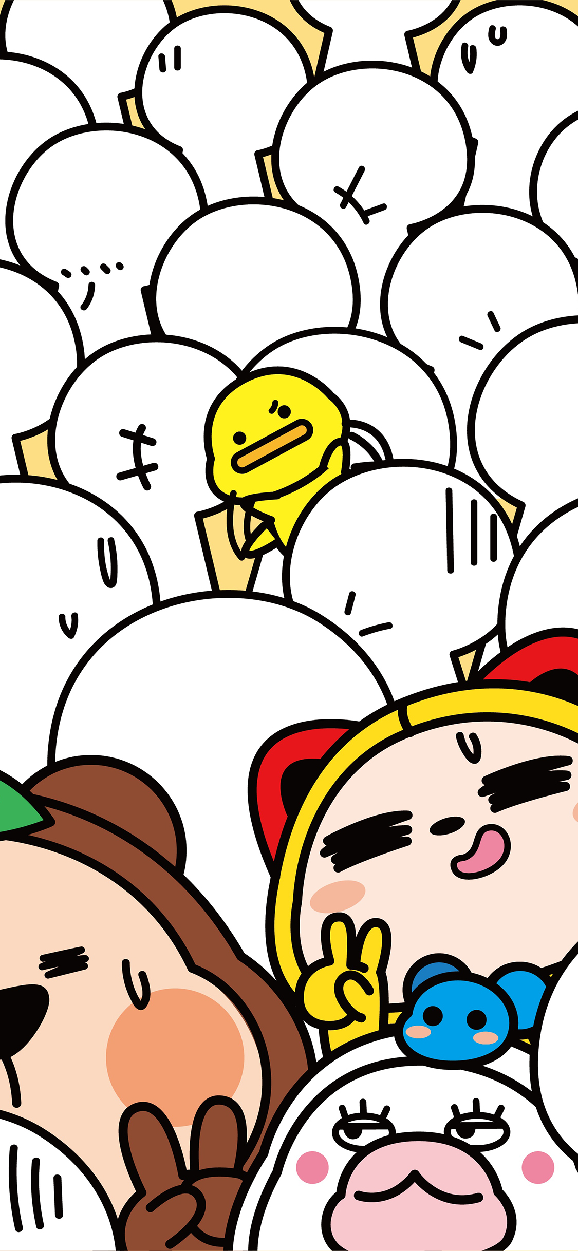 [2436×1125]卡通 萌物 密集 剪刀手 苹果手机动漫壁纸图片