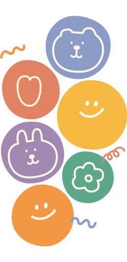 [2436x1125]卡通 萌物 小熊 兔子 圆圈 苹果手机动漫壁纸图片