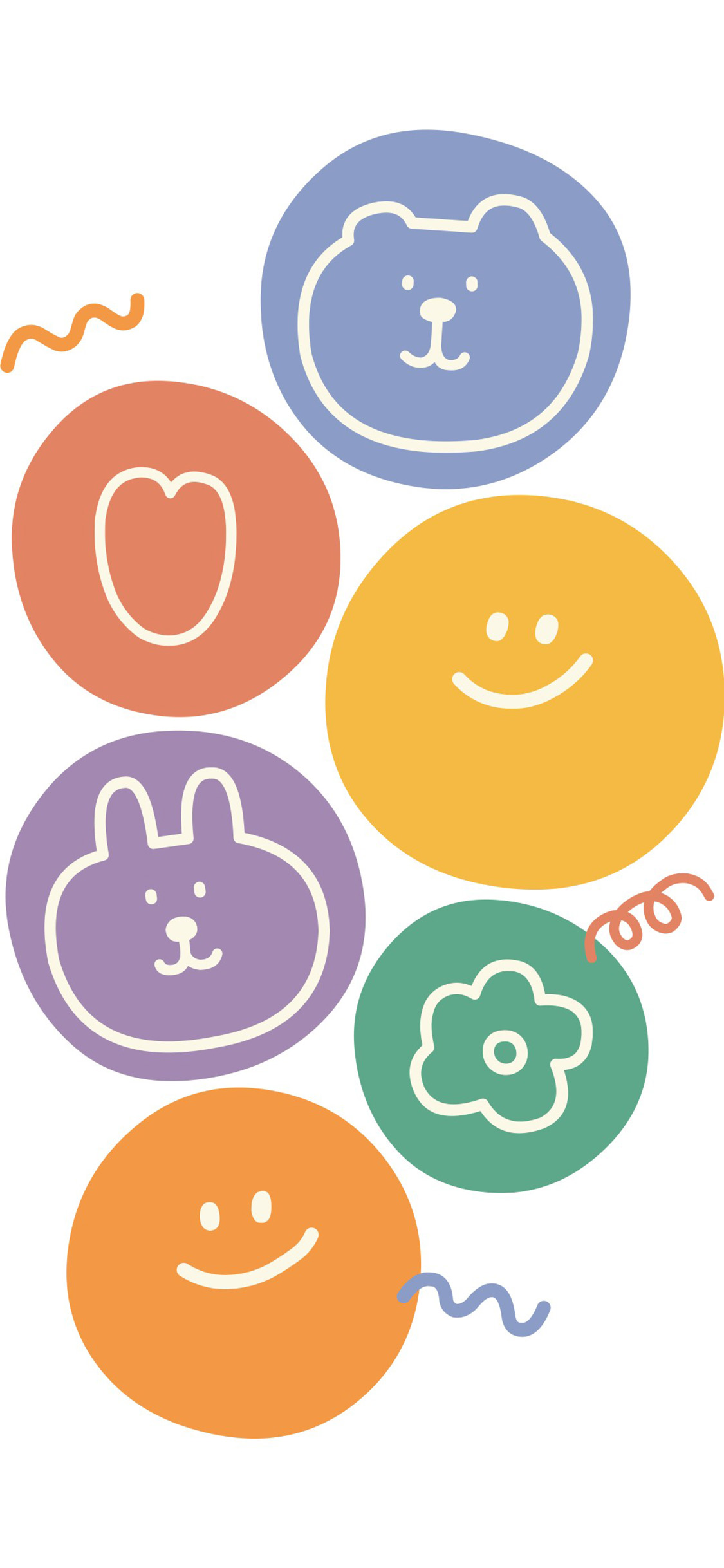 [2436×1125]卡通 萌物 小熊 兔子 圆圈 苹果手机动漫壁纸图片