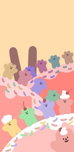 [2436x1125]卡通 萌物 小熊 色彩 苹果手机动漫壁纸图片