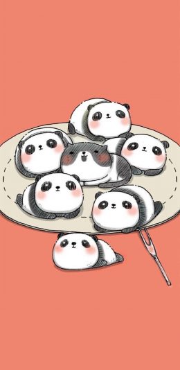 [2436x1125]卡通 萌物 小熊猫 猫咪 苹果手机动漫壁纸图片