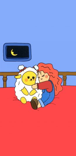 [2436x1125]卡通 萌物 小羊 女孩 苹果手机动漫壁纸图片