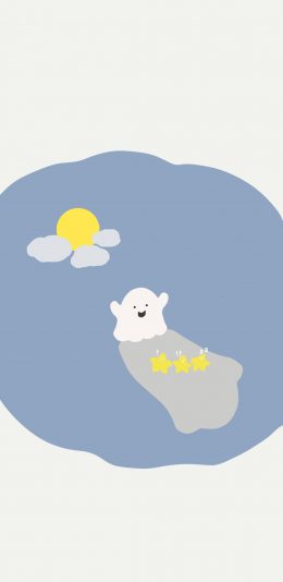 [2436x1125]卡通 萌物 月亮 小鬼 苹果手机动漫壁纸图片