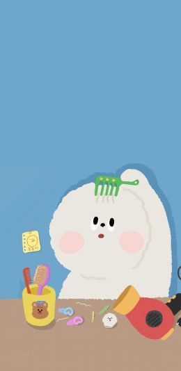 [2436x1125]卡通 萌物 梳头 可爱 苹果手机动漫壁纸图片