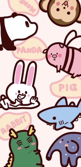 [2436x1125]卡通 萌物 猪 兔子 鲨鱼 苹果手机动漫壁纸图片