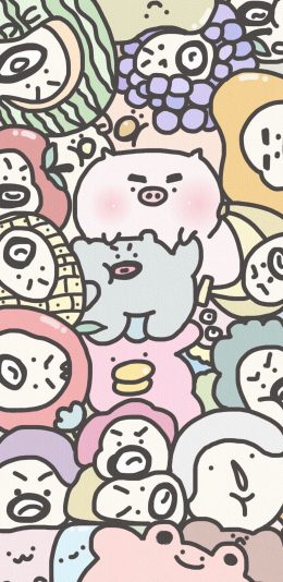 [2436x1125]卡通 萌物 猪 平铺（取自微博：_magua） 苹果手机动漫壁纸图片
