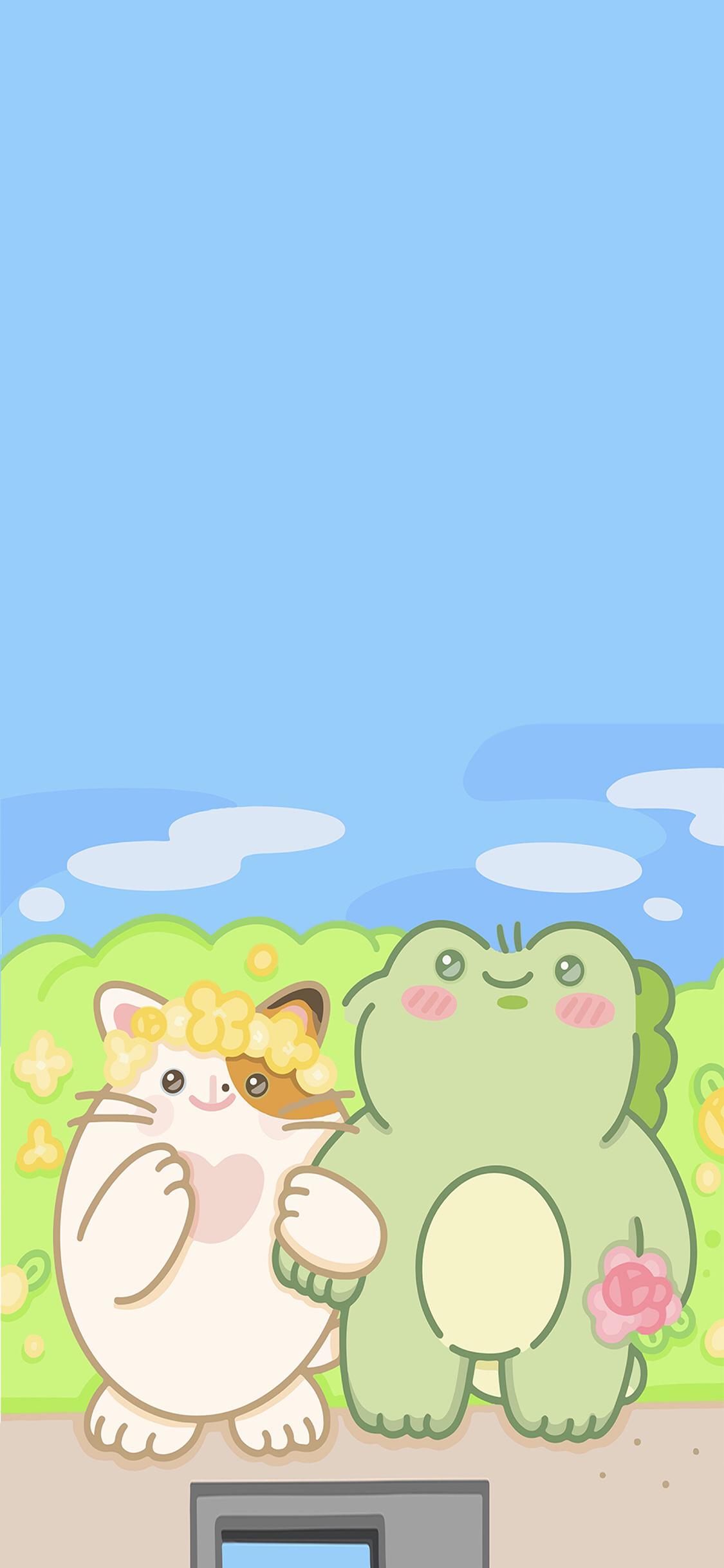 [2436×1125]卡通 萌物 猫咪 青蛙 苹果手机动漫壁纸图片