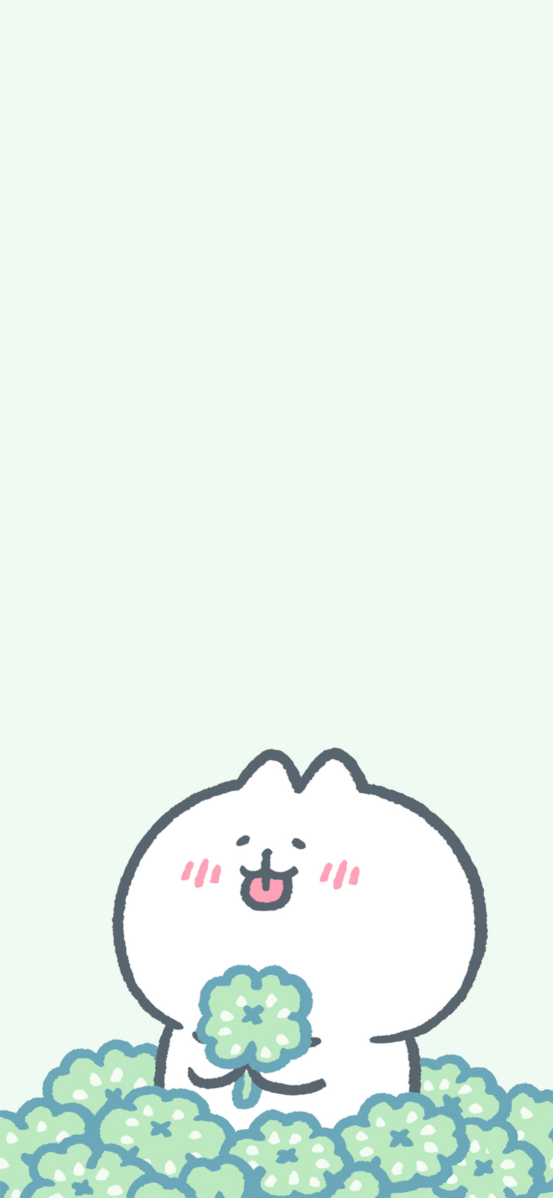 [2436×1125]卡通 萌物 白色 团子 四叶草 苹果手机动漫壁纸图片